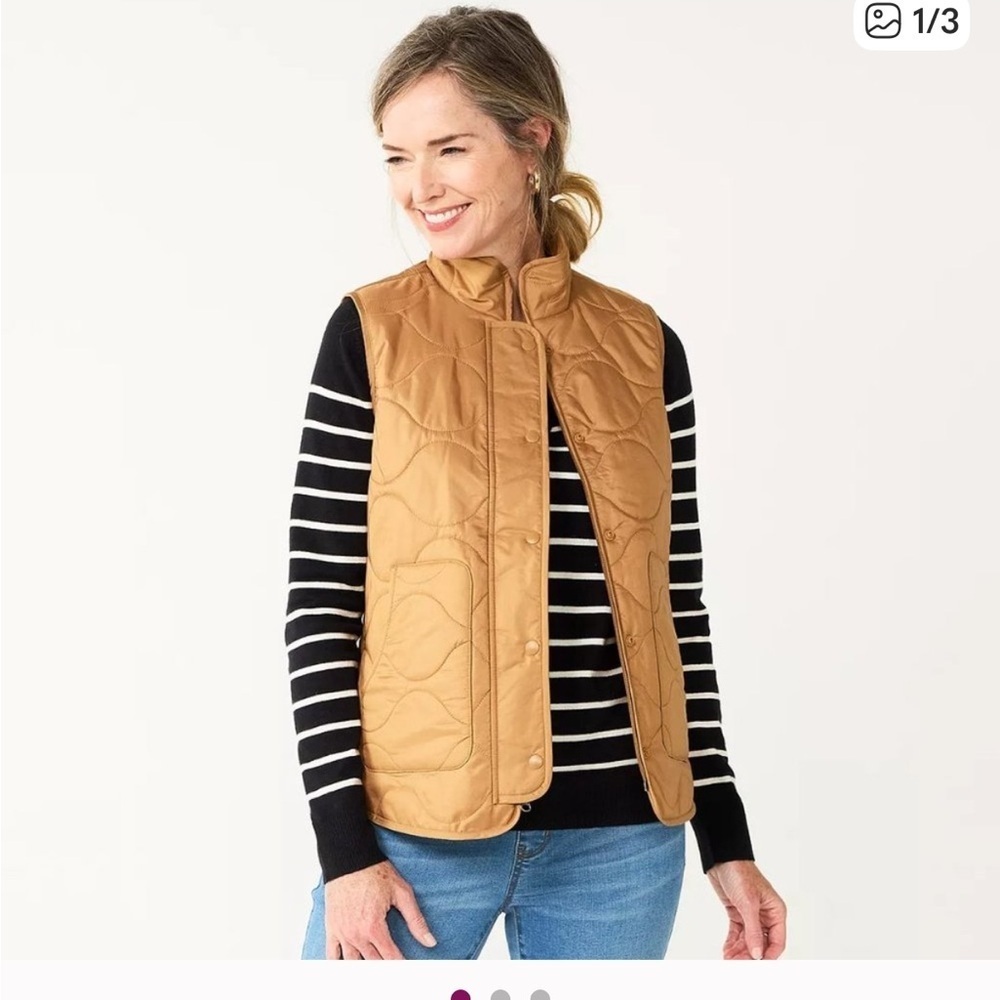 Croft and Barrow Quilted Vest Brown Camel size Small